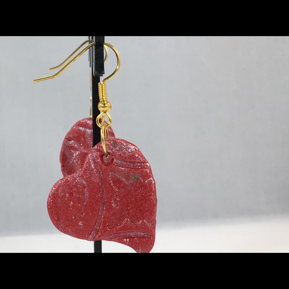 Unique Handmade Red Heart Polymer Clay Earrings - Picture 8 of 8